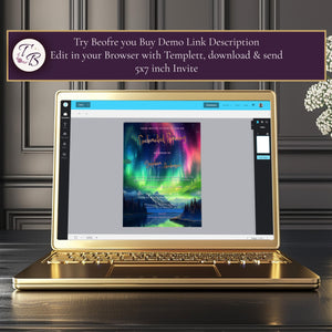 Aurora Borealis Invitation - Editable 5x7 Bridal Shower Template | Northern Lights Invite