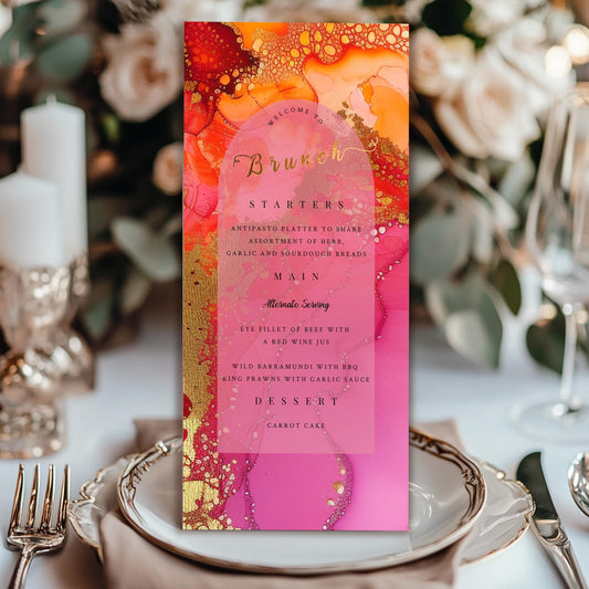 Hot Pink & Orange Brunch Menu Template – Editable Party Design | Fiesta Theme