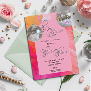Sweet 16 Disco Birthday Invitation: Retro Hot Pink & Orange (Printable)