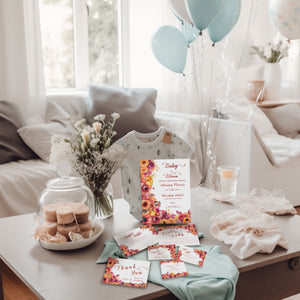 Hot Pink & Orange Baby Shower Bundle | Floral Editable Templates