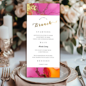 Hot Pink & Orange Brunch Menu Template – Editable Party Design | Fiesta Theme