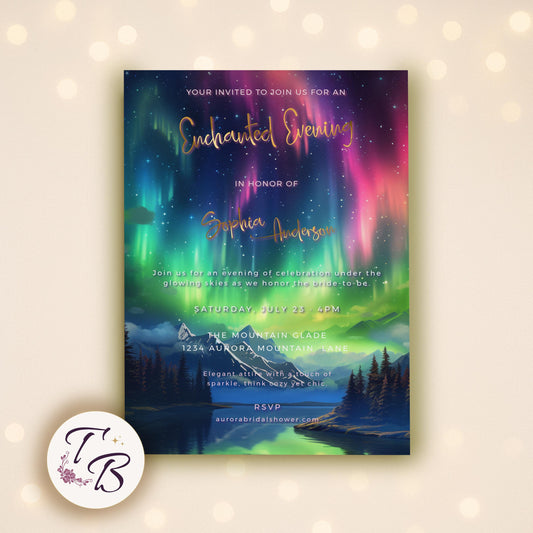 Aurora Borealis Invitation - Editable 5x7 Bridal Shower Template | Northern Lights Invite