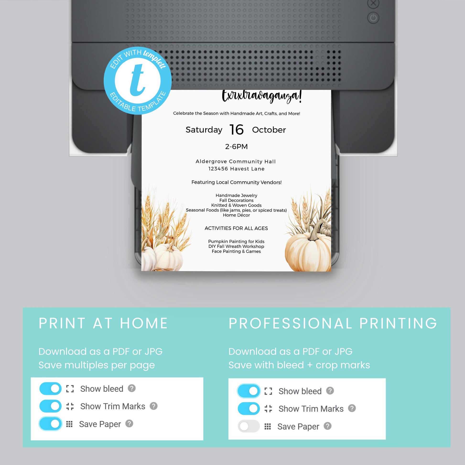 Craft Fair Flyer template-Autumn Craft market- Fall- 8.5x11in-Event Flyer-Printable-Holiday community event