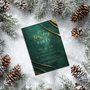 Emerald Green and Gold Christmas Holiday Party Invite 5x7 - Instant Download,  Formal party invitation