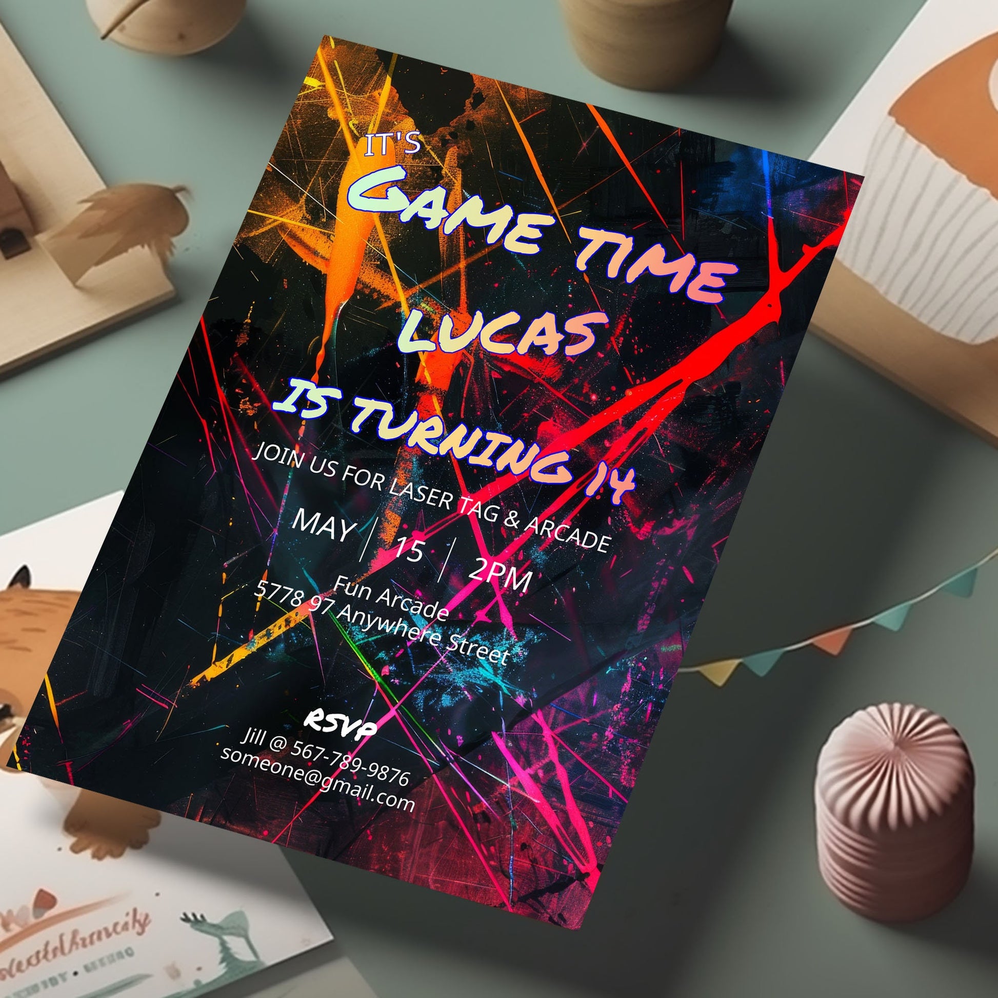 Arcade and Laser Tag party Invitation-Editable Template-Evite-Printable - Kids party-Teenage Party-Neon Party-Glow Arcade