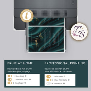 Teal Gold Wedding Invitation - Editable Printable 5x7 Card with Gold Foil Lettering