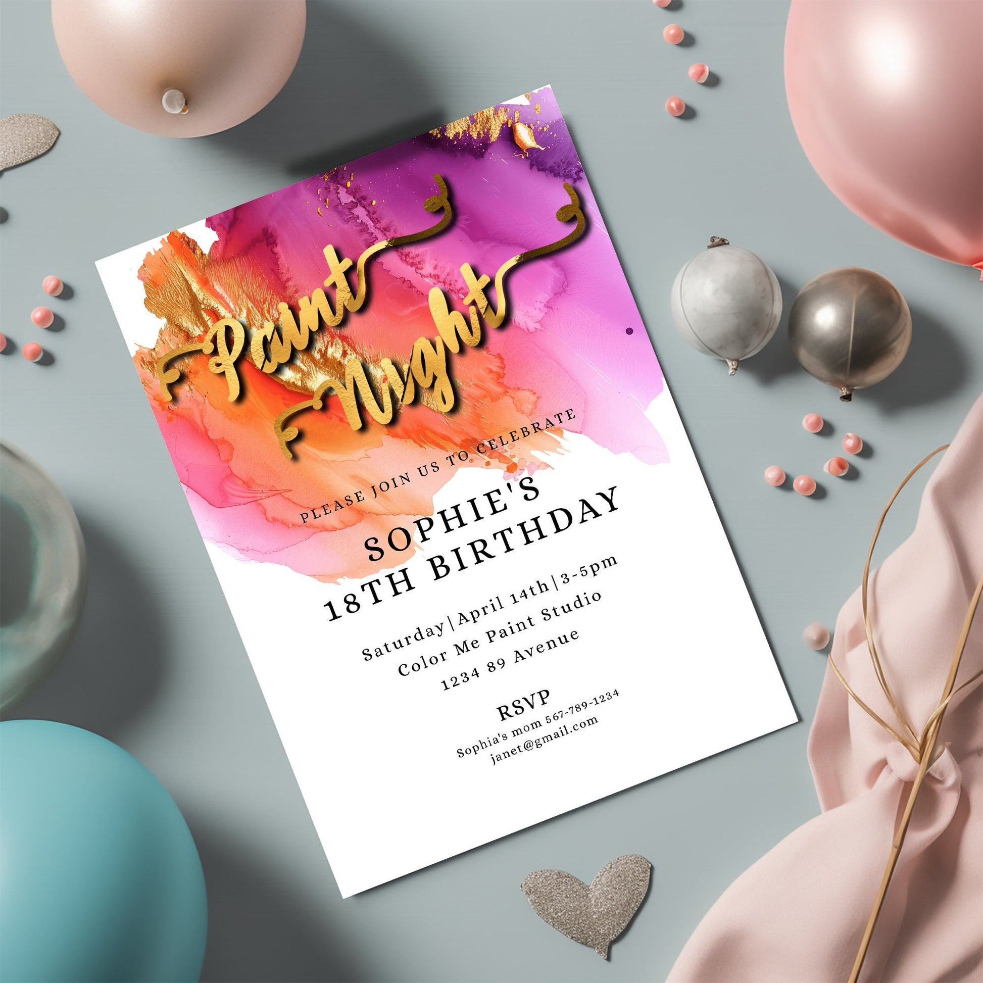 Paint Night Birthday Invitation | Colorful 5x7 Editable Template | Paint & Sip Party Digital Download