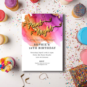 Paint Night Birthday Invitation | Colorful 5x7 Editable Template | Paint & Sip Party Digital Download