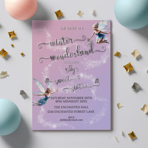 Winter Fairy Sweet 16 Invitation – Winter Wonderland Editable Template