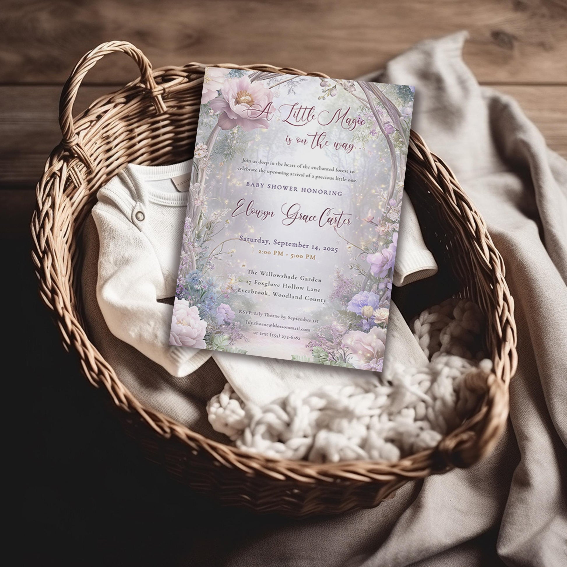 Baby Shower Invitation – Editable Garden Template With Magical Fairy Lights