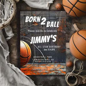 Basketball Birthday Invitation: Born 2 Ball, Grunge Style (5x7 Printable Template)