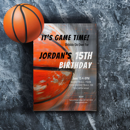Basketball Birthday Invitation: Game Time Sports Party, Editable 5x7 (Printable Template)