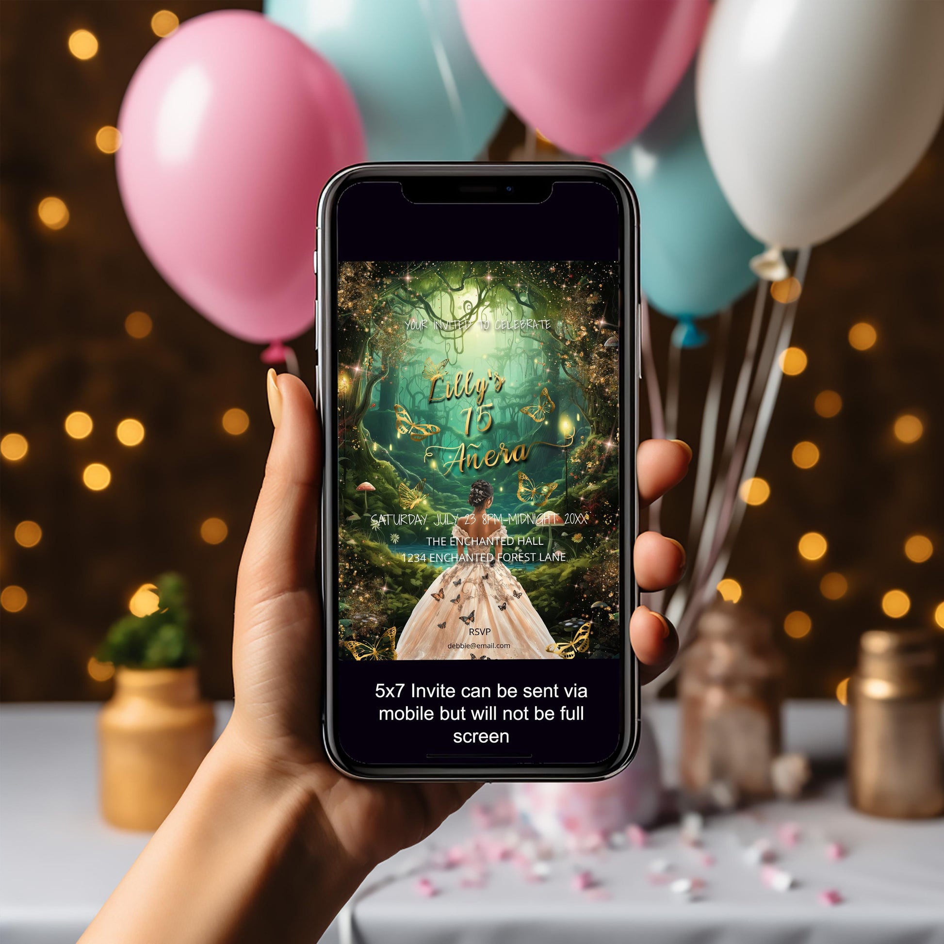 Enchanted Forest Quinceañera Invitation | Magical Butterfly Theme | Editable 5x7 Template | Digital Download