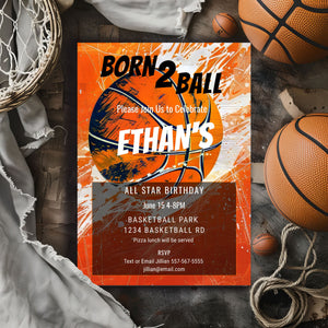 Basketball Birthday Invitation: Grunge Sports Party, Editable 5x7 (Printable Template)