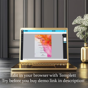 Hot Pink & Orange Baby Shower Invitation Editable Alcohol Ink Invite Template