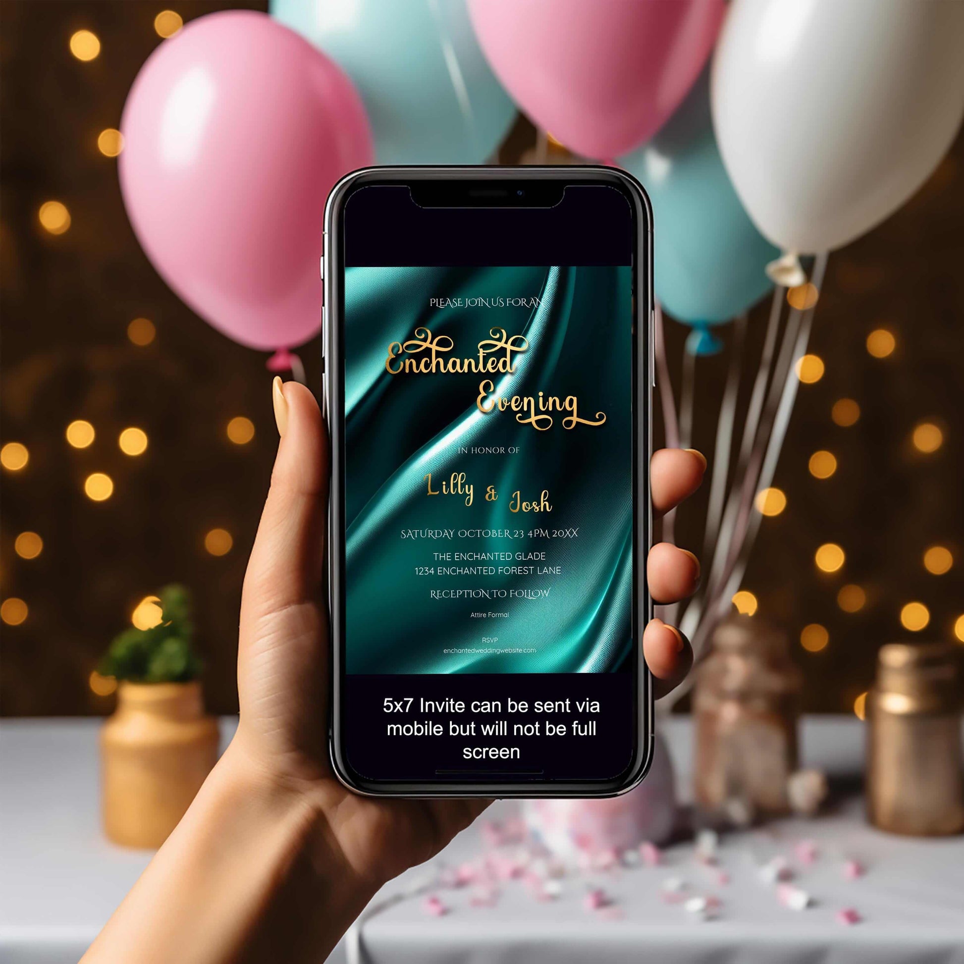 Teal & Gold Wedding Invitation | Elegant Enchanted Evening Template | Editable 5x7 Digital Download