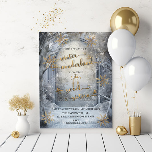 Winter Wonderland Sweet 16 Invitation – Enchanted Forest Editable Template