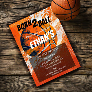 Basketball Birthday Invitation: Grunge Sports Party, Editable 5x7 (Printable Template)