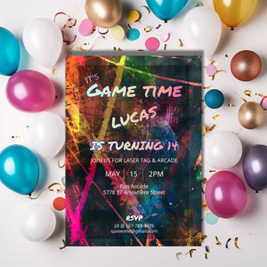 Arcade and Laser Tag party Invitation-Editable Template-Evite-Printable - Kids party-Teenage Party-Neon Party-Glow Arcade