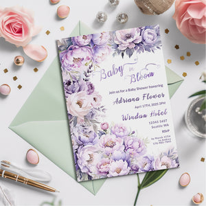 Lavender Floral Baby Shower Invitation: Editable Template (Digital Download)