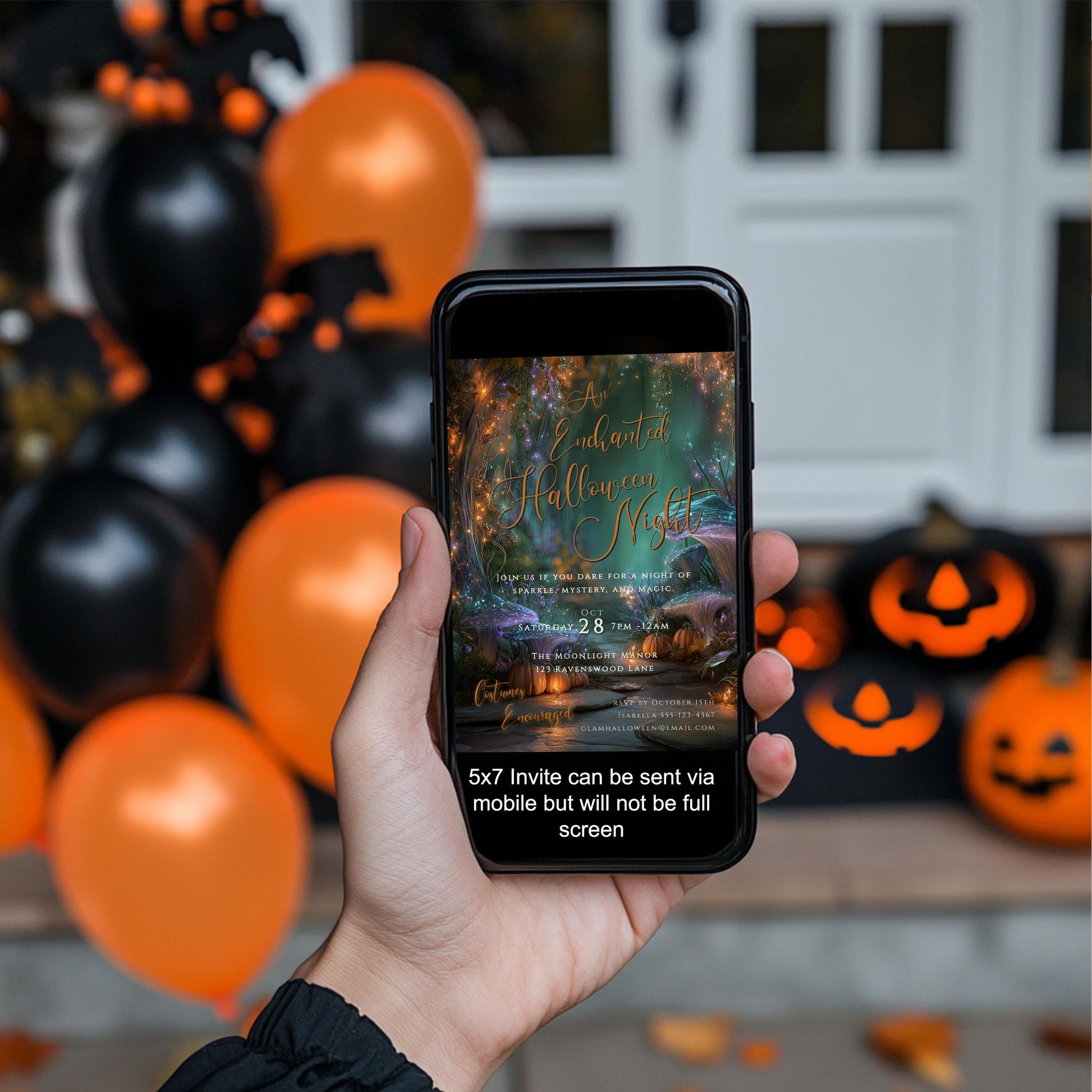 Halloween Party Invitation – Editable Pumpkin Template | Glam Enchanted Forest Invite