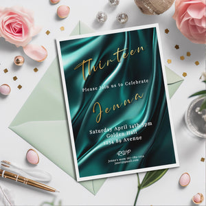 13th Birthday invitation girl teal-Invite Template - Official teenager-editable Digital Download, Teal and Gold-Teen Birthday
