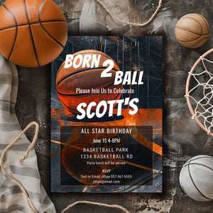 Basketball Birthday Invitation: Grunge Sports Party, Editable Template (5x7 Printable)