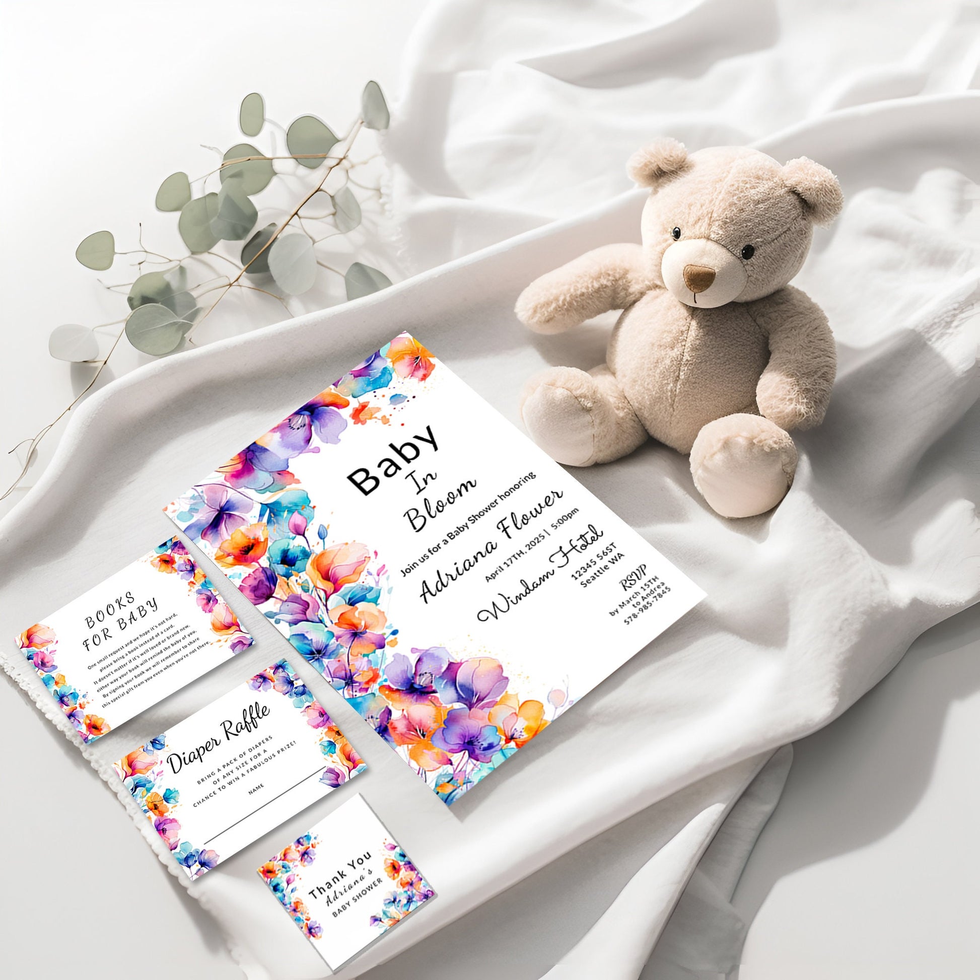 Baby Shower Invitation | Boho Baby Shower Invite With Editable Template & Matching Cards Bundle