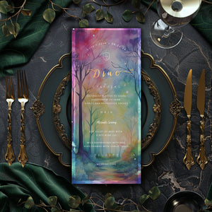 Editable Enchanted Forest Wedding Menu Card | Fairytale Garden Template 4x9in