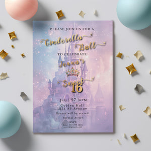 Cinderella Sweet 16 Invitation – Princess Fairytale Editable Template
