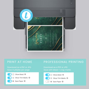 Emerald Green and Gold Christmas Holiday Party Invite 5x7 - Instant Download,  Formal party invitation