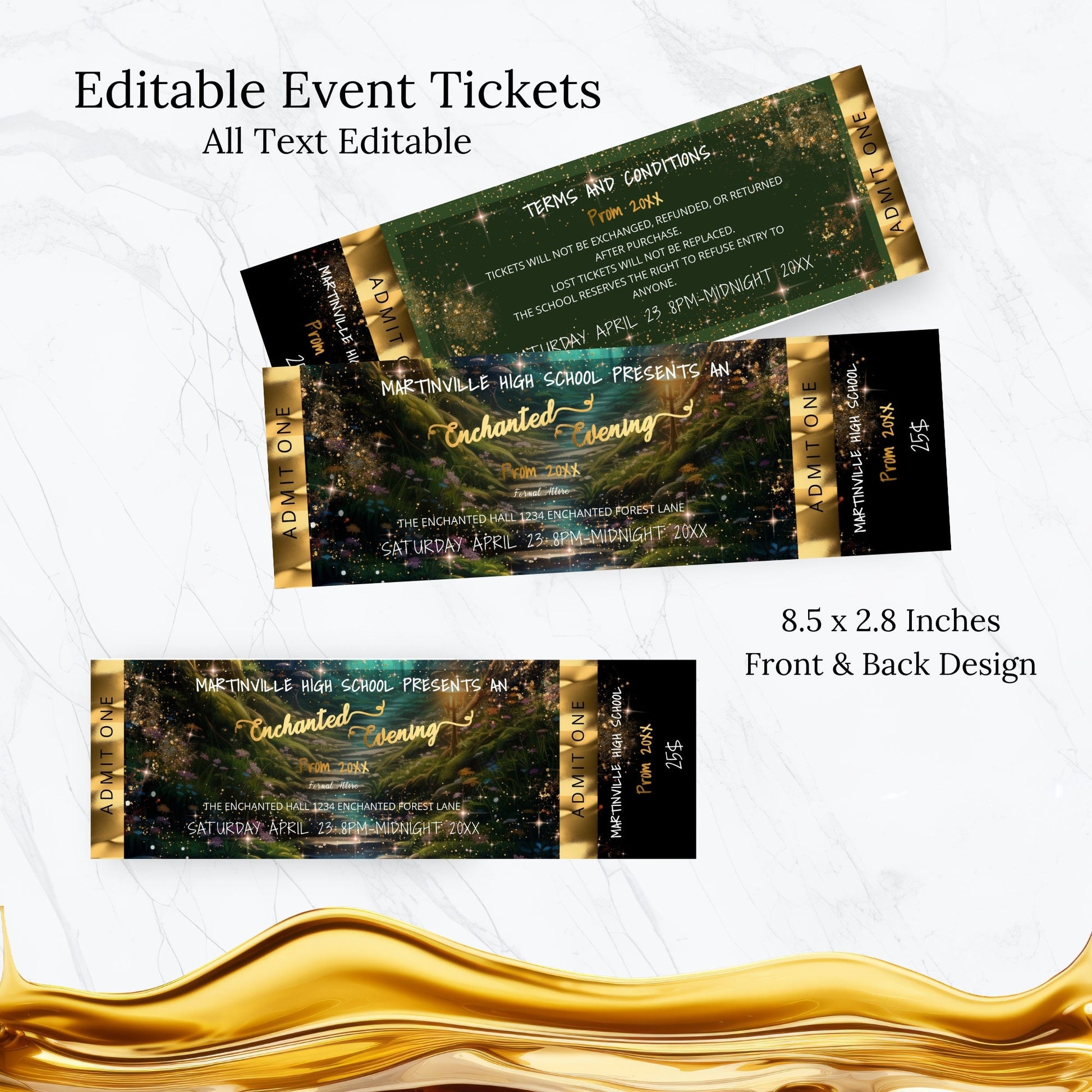 Enchanted Forest Prom Bundle | Invitation, Flyer & Ticket Editable Templates