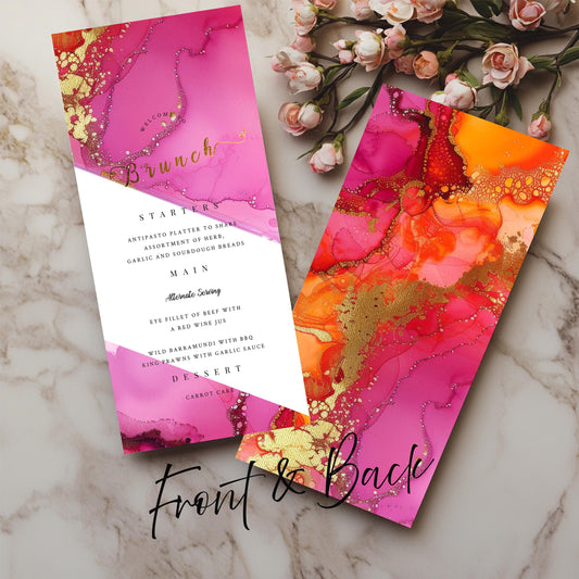 Hot Pink and Orange Editable Menu-brunch invite-Editable, Printable -Gold- elegant-party-birthday-event