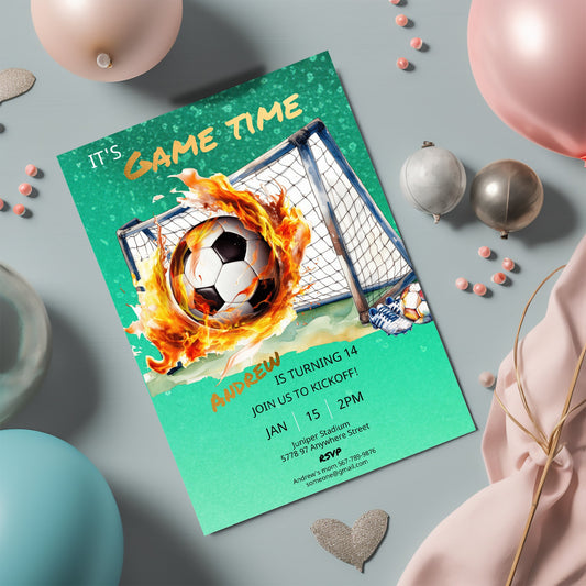 Soccer Birthday Invitation- Teenage Birthday-thank you card-Football party-Editable - Futbol invite Digital Download template