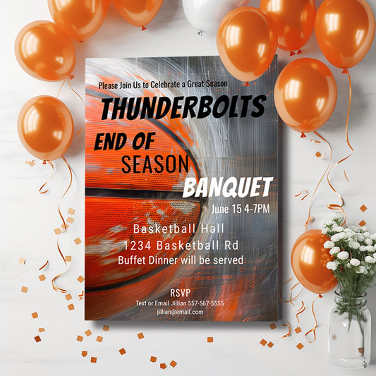 Basketball Banquet Invitation: End of Season Party, 5x7 Printable Template