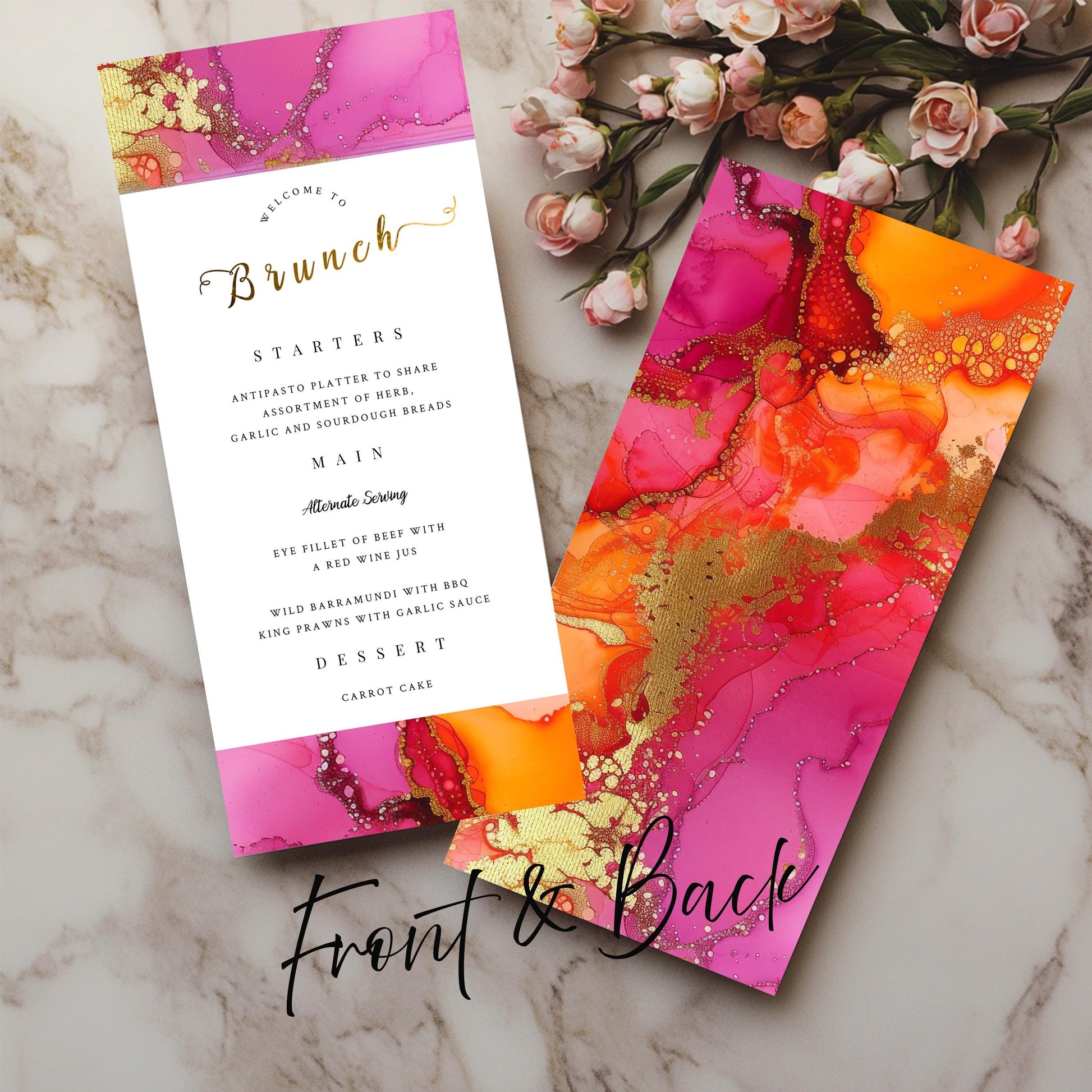 Hot Pink & Orange Brunch Menu Template – Editable Party Design | Fiesta Theme