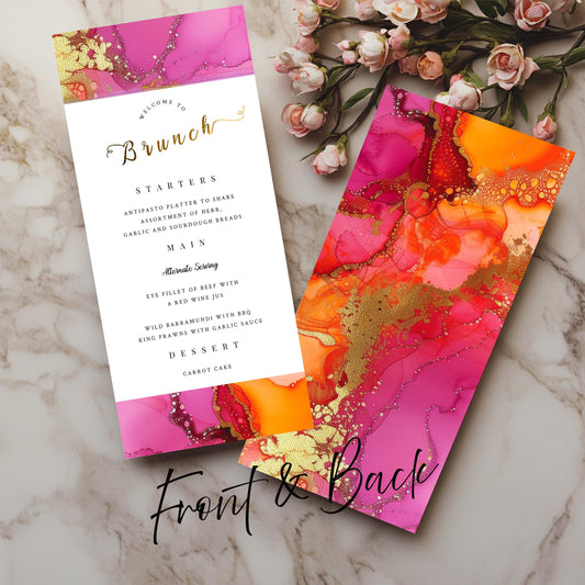 Hot Pink & Orange Brunch Menu Template – Editable Party Design | Fiesta Theme