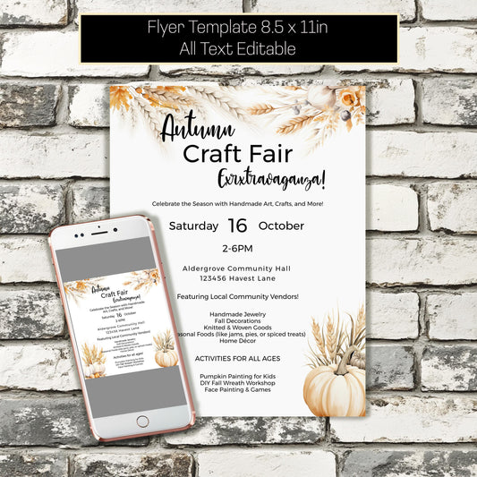 Autumn Craft Fair Flyer | Editable Fall Market Event Template | Printable & Social Media Post