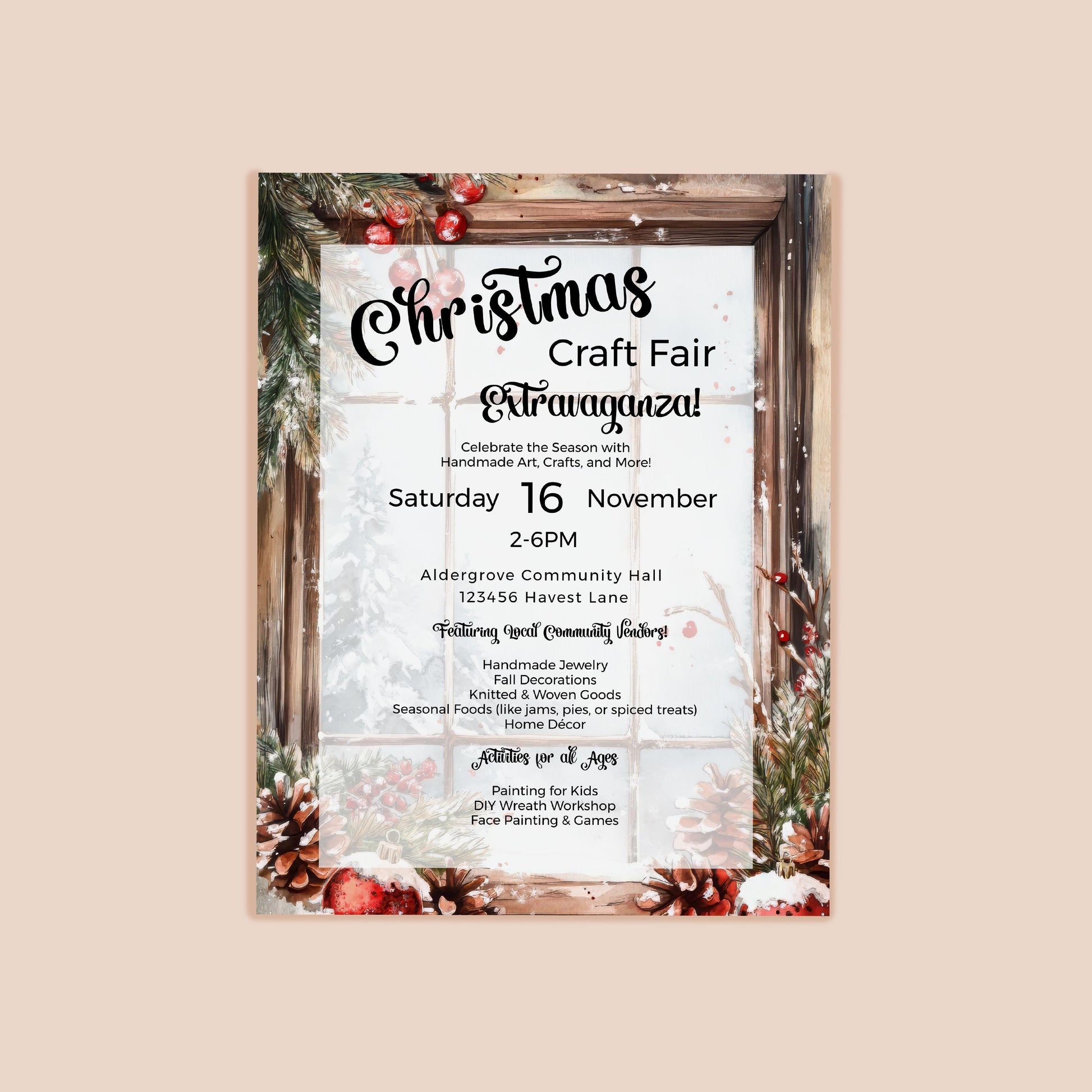 Craft Fair Flyer template-Christmas Craft market- Fall- 8.5x11in-Event Flyer-Printable-Holiday community event