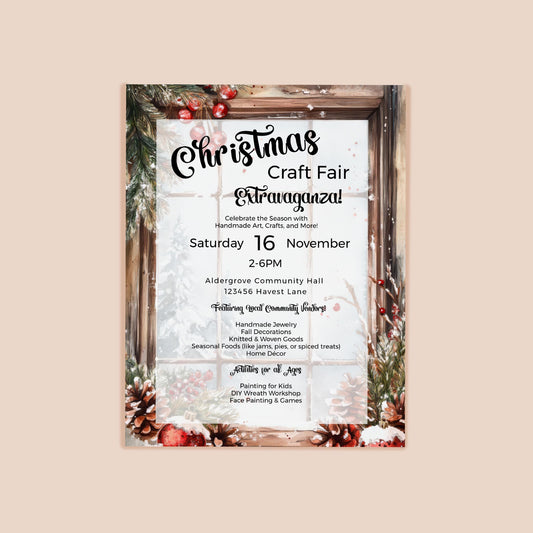 Craft Fair Flyer template-Christmas Craft market- Fall- 8.5x11in-Event Flyer-Printable-Holiday community event
