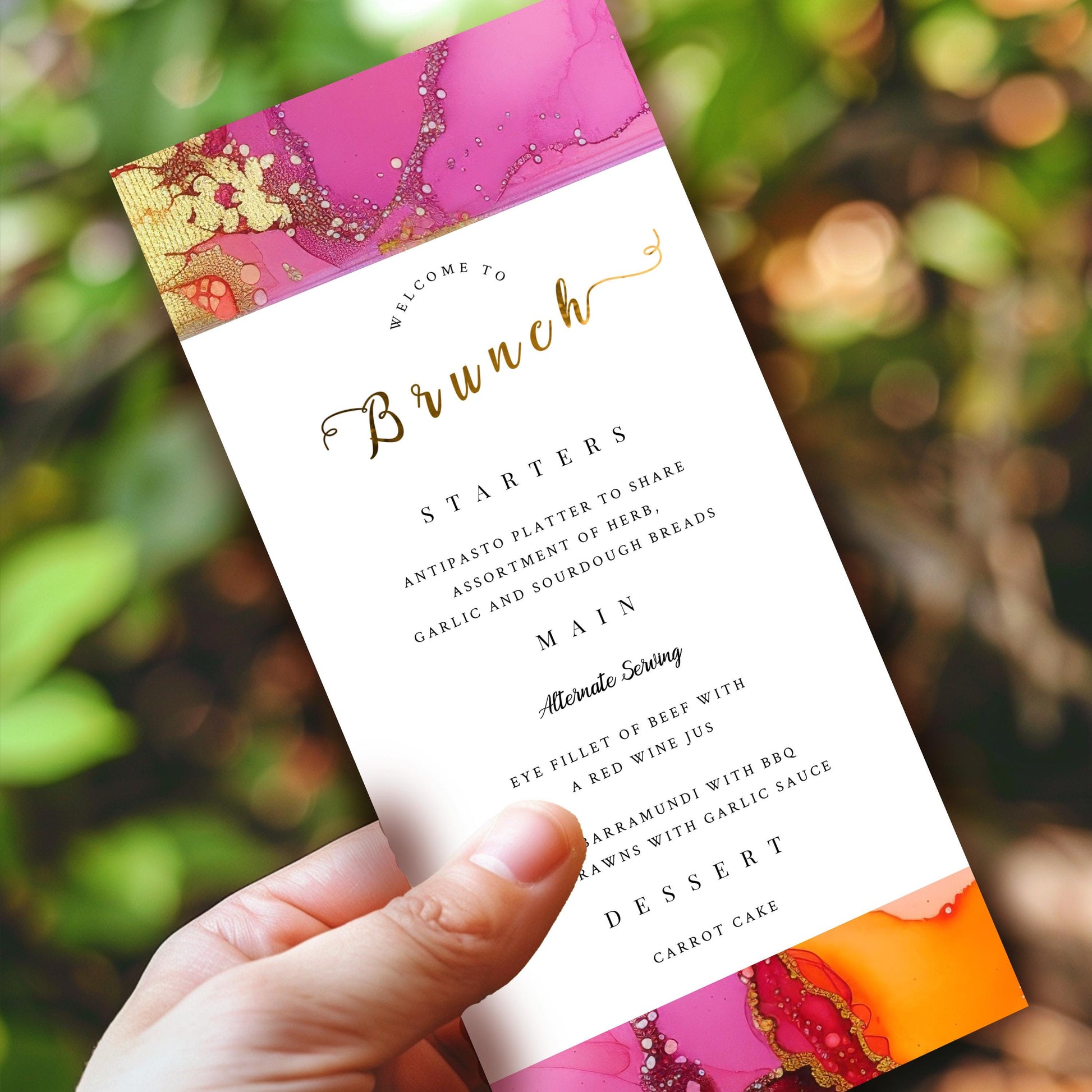 Hot Pink & Orange Brunch Menu Template – Editable Party Design | Fiesta Theme