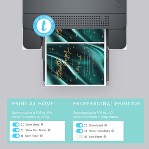 Teal & Gold Wedding Invitation | Elegant 5x7 Editable Template | Digital Download