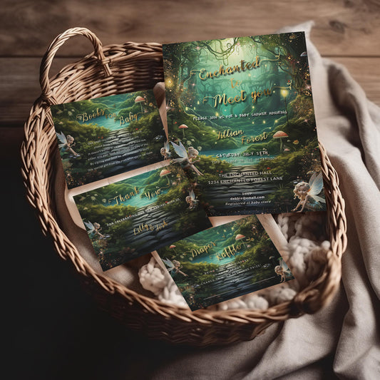 Enchanted Forest Baby Shower Bundle | Fairy Invitation & Woodland Party Templates