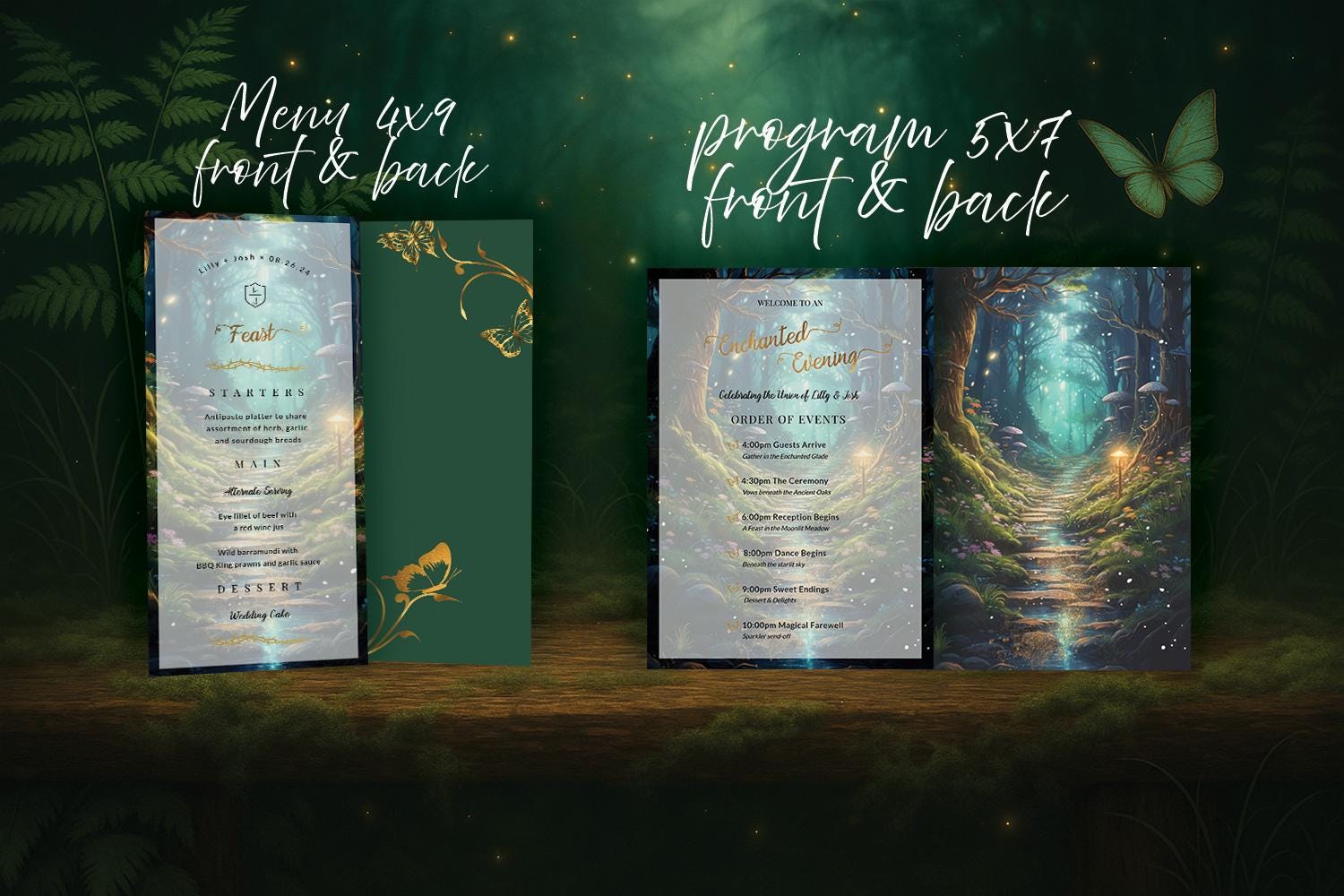 Enchanted Forest Wedding Program and Menu Template Set | Fairytale Woodland Editable Digital Stationery Bundle