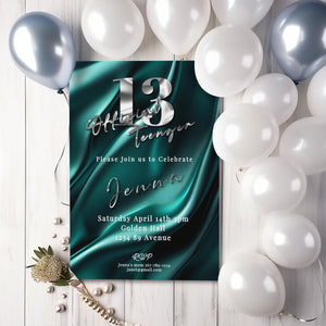 Teal & Silver 13th Birthday Invitation – Editable Teen Party Template