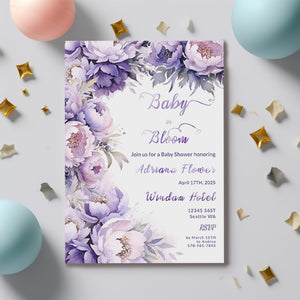 Lavender Floral Baby Shower Invitation – Editable Watercolor Template