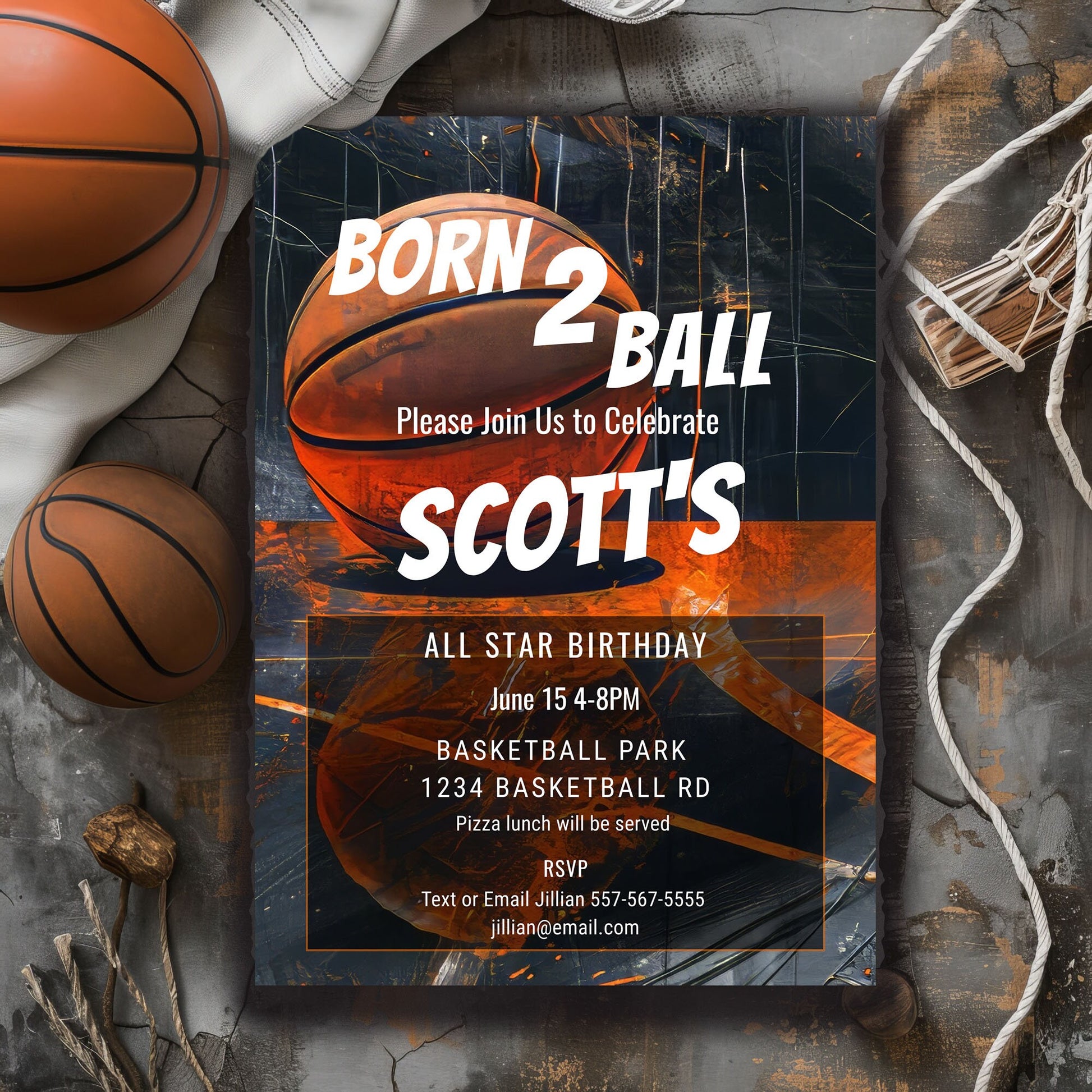 Basketball Birthday Invitation: Grunge Sports Party, Editable Template (5x7 Printable)