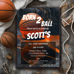 Basketball Birthday Invitation: Grunge Sports Party, Editable Template (5x7 Printable)