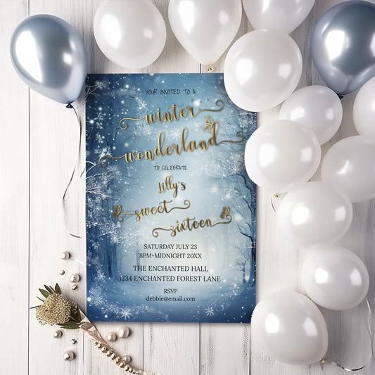 Winter Wonderland Sweet 16 Invitation – Enchanted Forest Editable Template