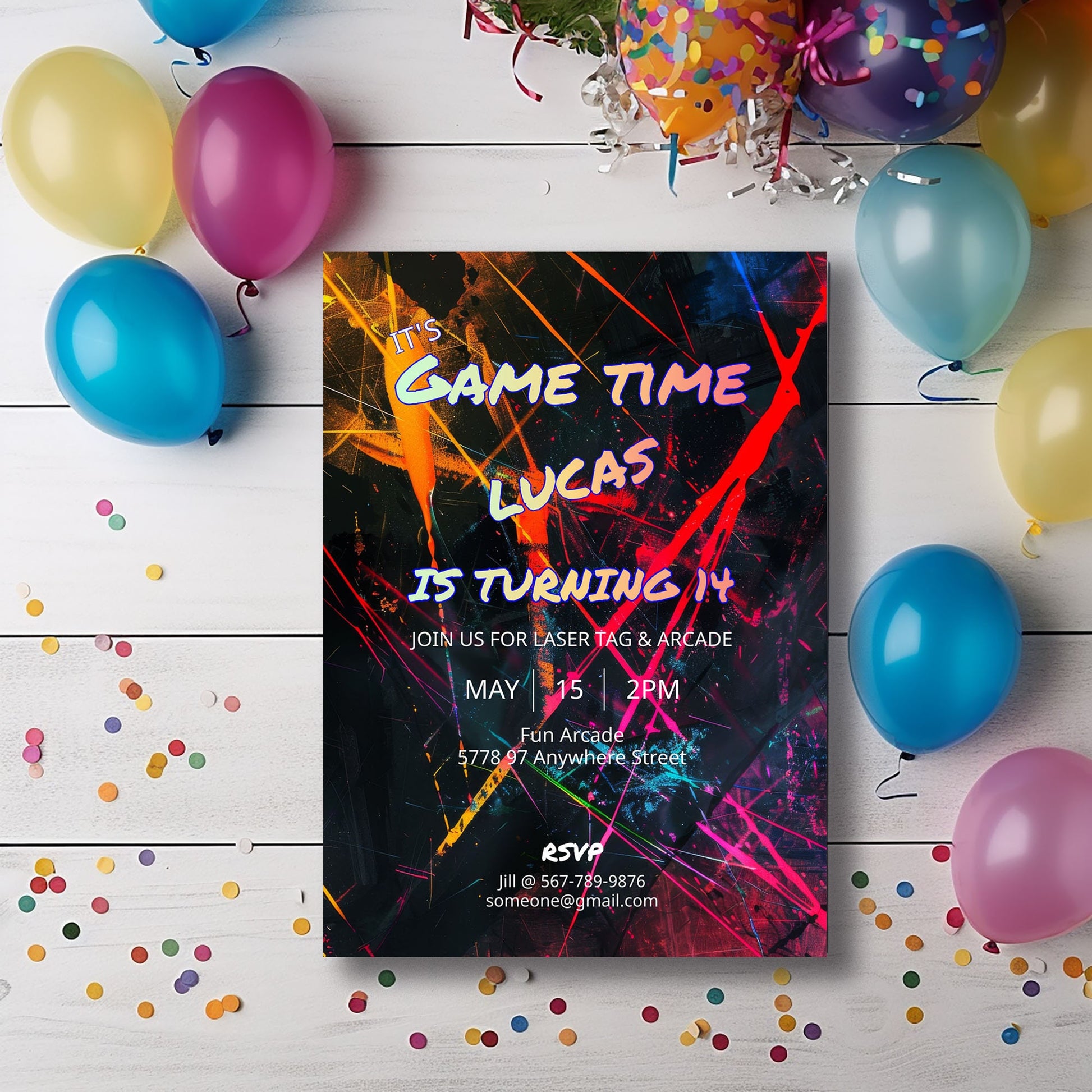 Arcade and Laser Tag party Invitation-Editable Template-Evite-Printable - Kids party-Teenage Party-Neon Party-Glow Arcade